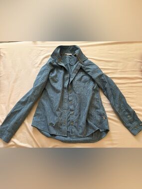Orvis Denim-Look Chambray Shirt with Orange Trim